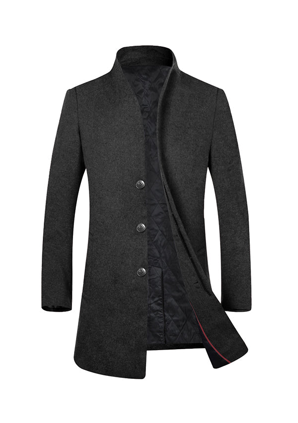 Mens Black Stand Collar Long Wool Peacoat Overcoat menspeacoat