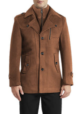 Men's Camel Single-breasted Wool Peacoat Jacket