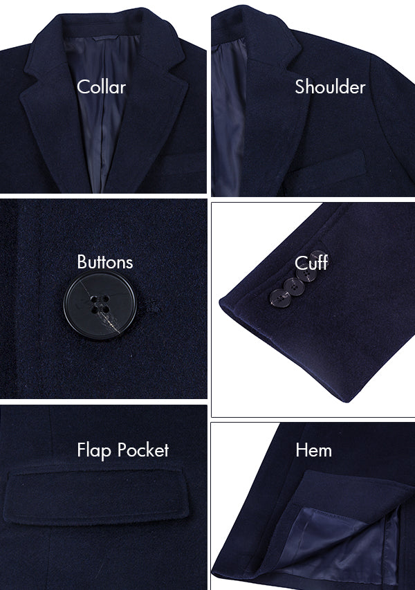 Men’s Navy Single Breasted Wool Overcoat