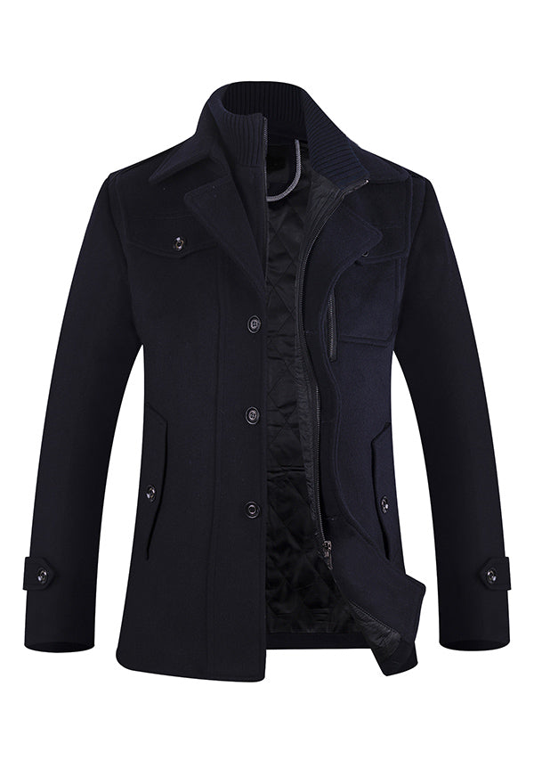 Men's Navy Single-breasted Wool Peacoat Jacket